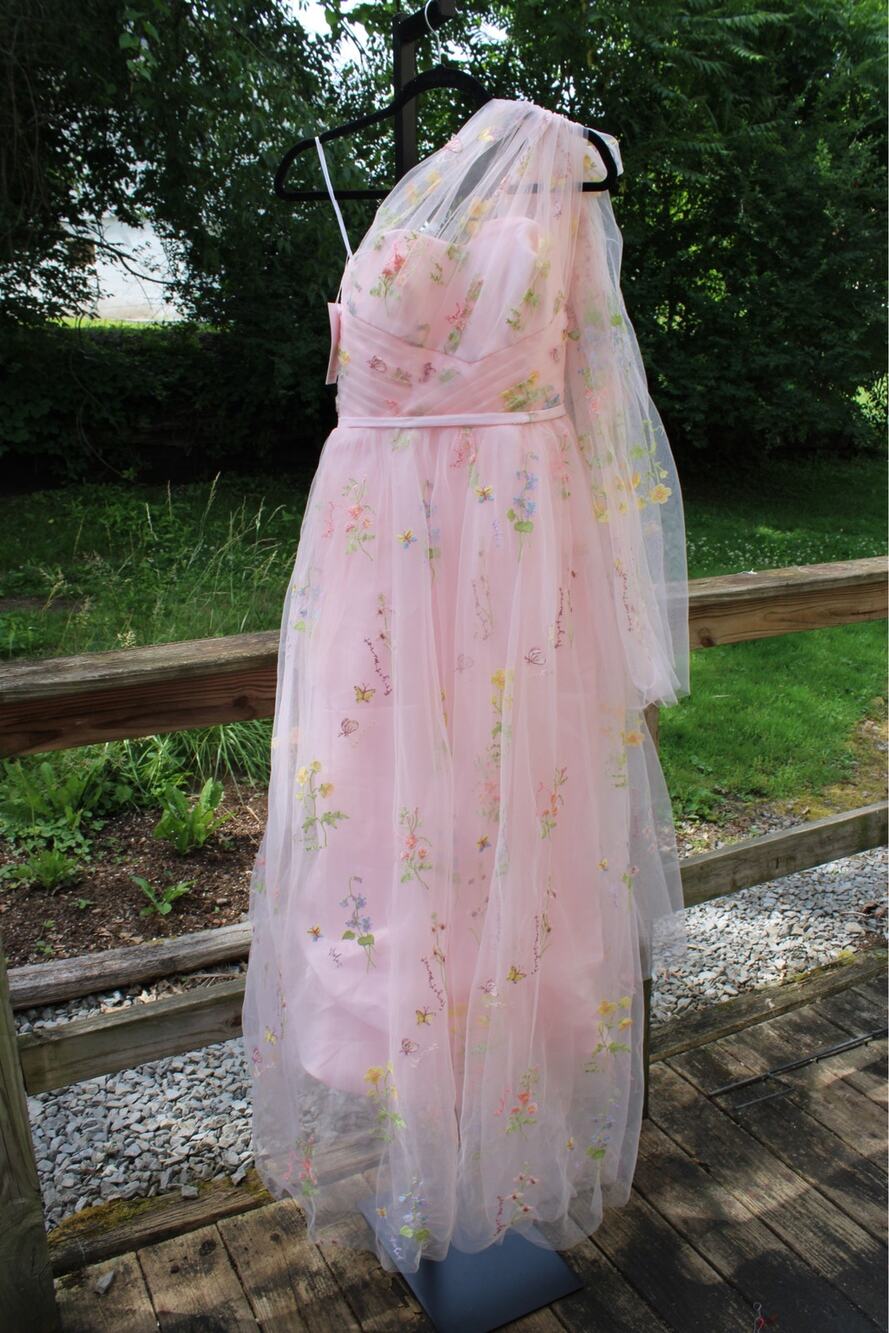 Pink Floral Embroidered Tulle Dress | Fairycore Cottagecore Dress | Size XS/S